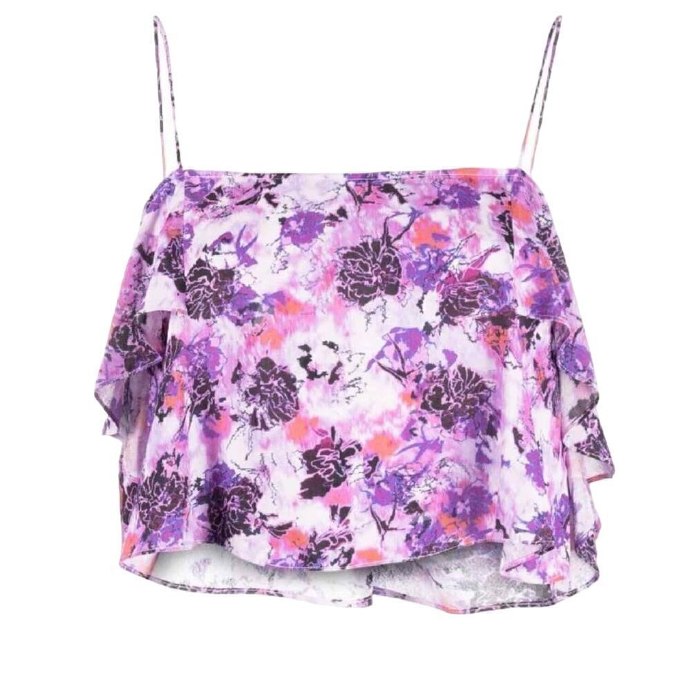 IRO Minak Sleeveless Ruffle Crop Top Purple Multi Size FR 38 or US 6